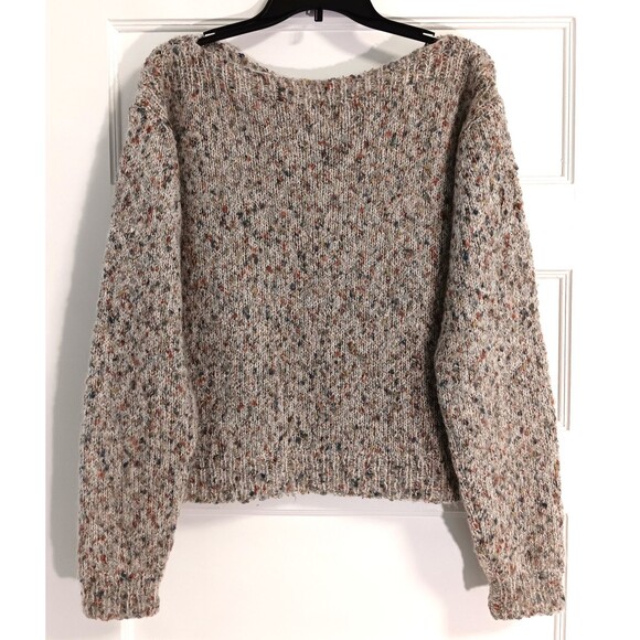 Vintage Handknit Sweater Wn S Ditsy Print Wool Pullover Fuzzy Boatneck Granny - Picture 1 of 7